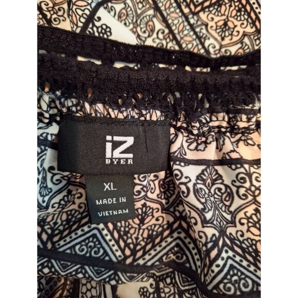 IZ Byer Womens Babydoll Top XL Black White Geometric Boho Y2K Spaghetti Straps - Picture 4 of 7